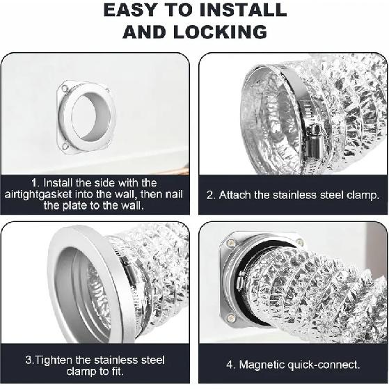 DVC-180 Magnetic Clamp Dryer Exhaust Hose Connection Kit Air-Tight Sealed Dryer Exhaust Hose Connection Kit Easy-Clean Quick-Release Coupling