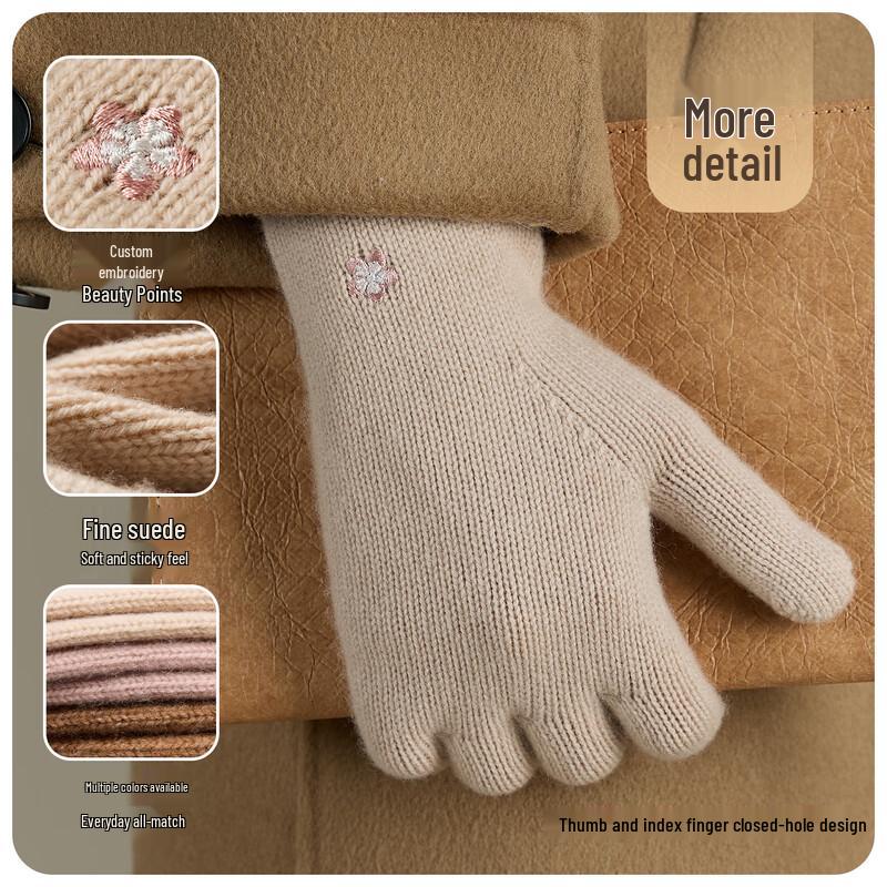 JIUMU Women's Thickened Cashmere Winter Gloves