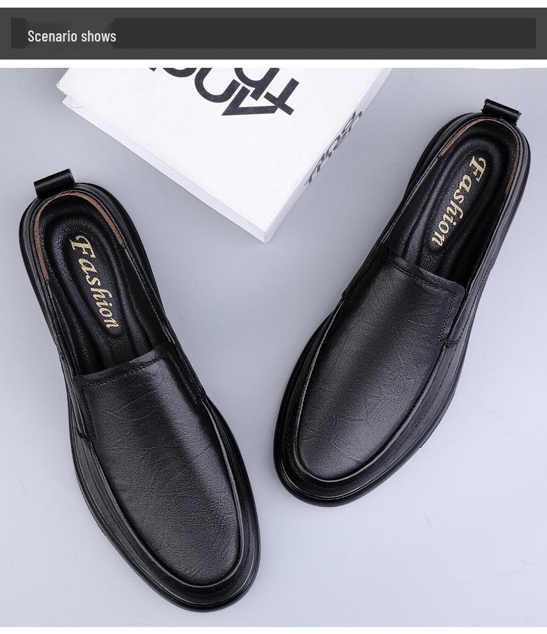 Men's Autumn Casual Slip-On Loafers: First Layer Cowhide Leather, Thick Sole, Breathable for Middle-Aged.
