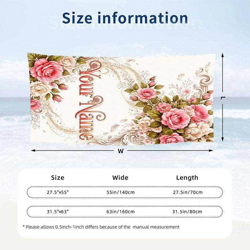 Floral Garden Theme Beach Towel Personalized Custom Name & Text Soft Quick Dry Beach Towel for Swimming Travel