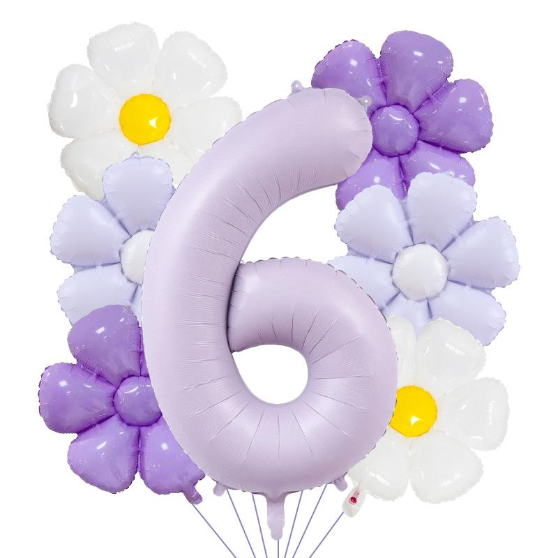 7pcs Matte Finish Daisy Balloon Number Wedding Decor Birthday Party Decoration Aluminum Foil Balloon Baby Shower Decorations