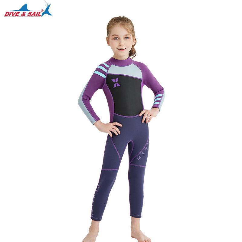 Girls' Long Sleeve 2.5MM Wetsuit: Thickened, Warm, UV-Protected One-Piece for Surfing and Snorkeling