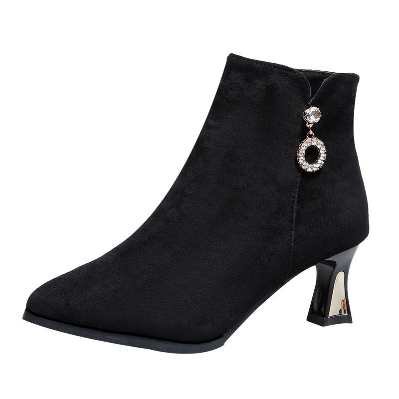 New Pointed Stiletto Boots High Heels Short Thermal Bare Boots Autumn and Winter Velvet Martin Boots Women