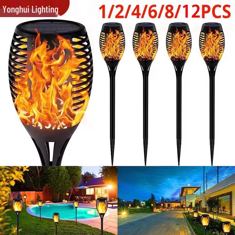 Cross-border 12LED Solar Flame Torch Light for Outdoor Garden and Lawn Decoration.
