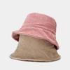 Female Warm Hats Solid Color Streetwear Warmer Folding Big Wide Visor Flat Hats New Plus Plush Corduroy Bucket Hats Accessories