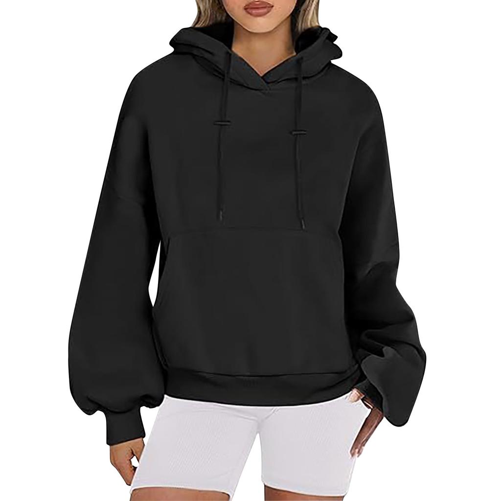 Women's Casual Long Sleeve Pullover With Pocket Drawstring Hooded Sweatshirt