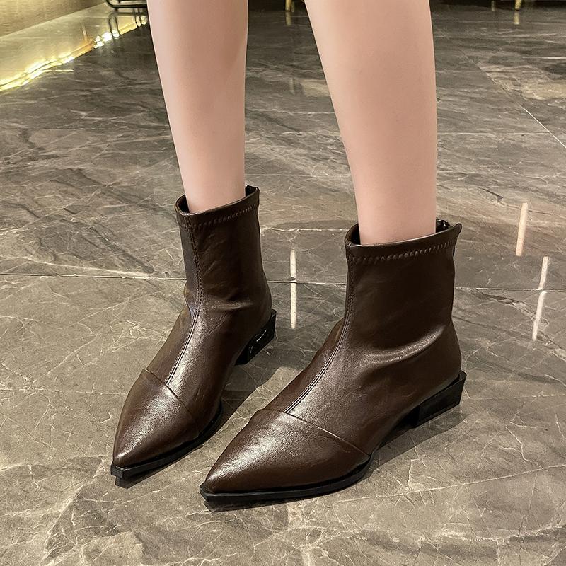 Autumn New Fashion Women Ankle Boots Shoes Fashion Pointed Toe Ladies Short Boot Square Low Heels Casual Winter Women's Footwear
