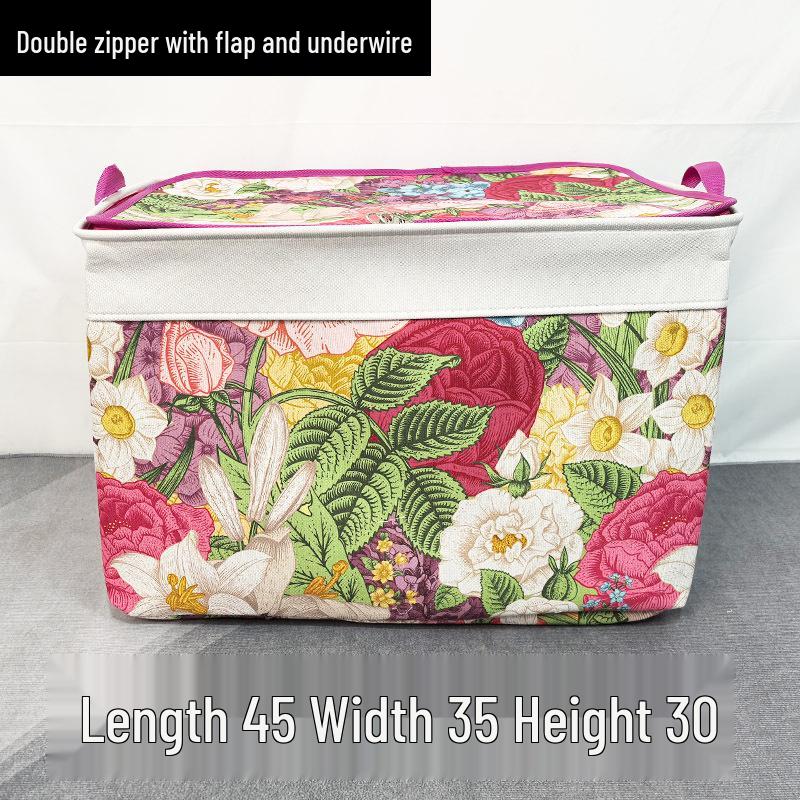 Three-Layer Canvas Zippered Large Storage Bag with Lid, Moisture-Proof for Clothes and Quilts