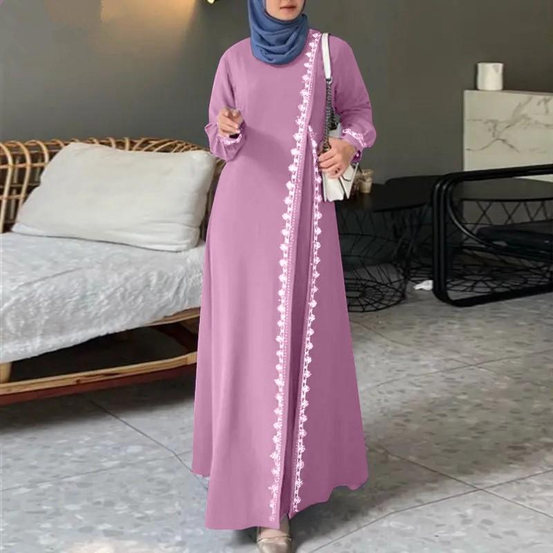 Muslim Women's Lace Robe Dress Fashion Long Sleeve Vest Women's Spring Casual Dress