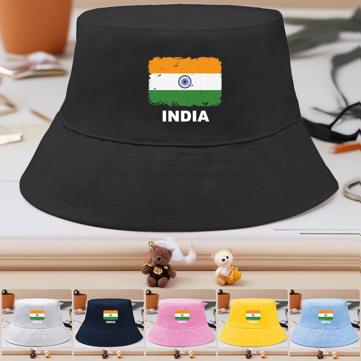 

India Flag Print Bucket Hat , Patriotic Men s Hat Fashion Unisex Simple Basin Cap as the picture темно-синього кольору
