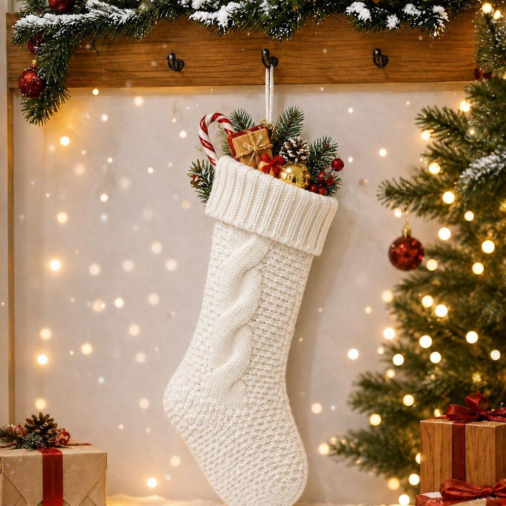 Large Twisted Cable Knit Christmas Stocking Gift Bag Decoration