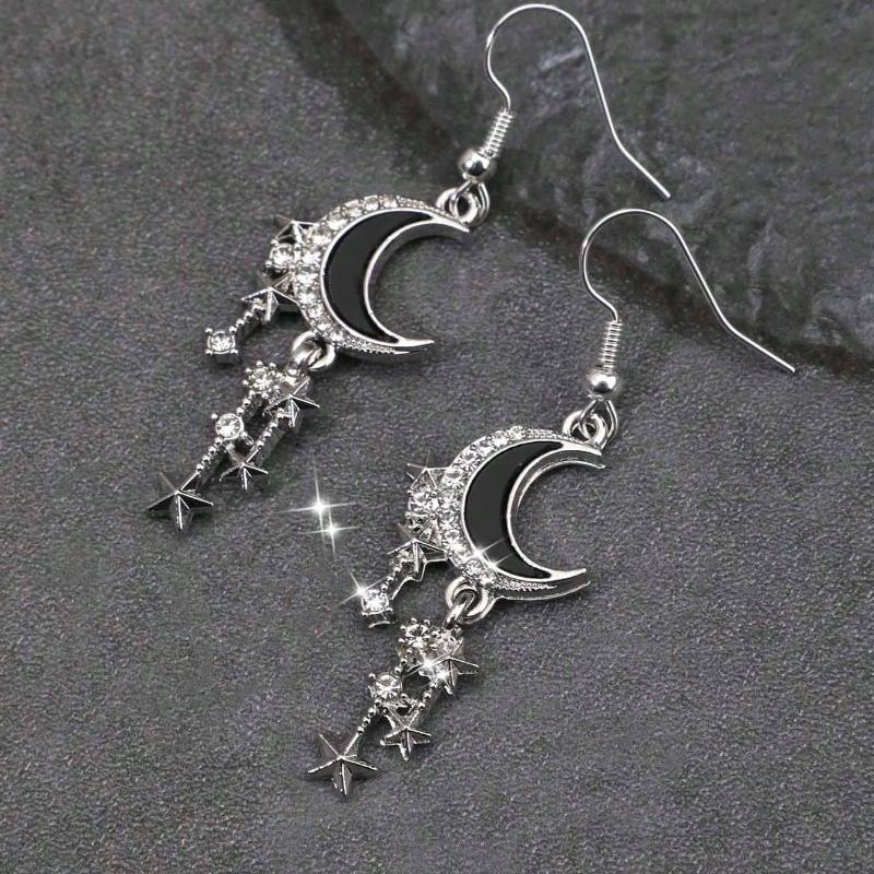 Retro Gothic Crescent Moon & Star Design Earrings For Women