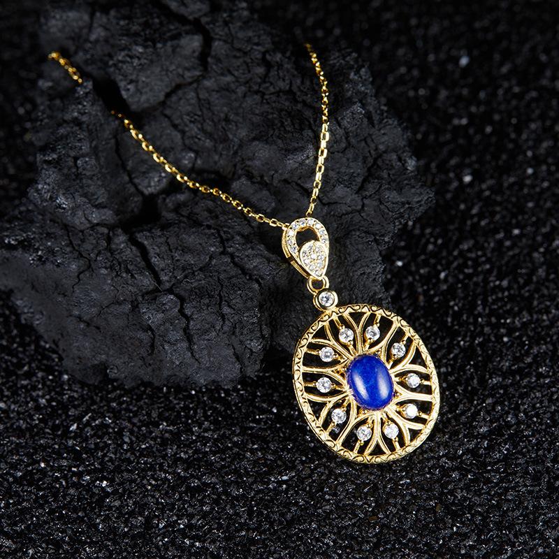 French Retro Gemstone Collarbone Chain Women'S S925 Silver Inlaid With Natural Garnet Topaz Lapis Lazuli Necklace