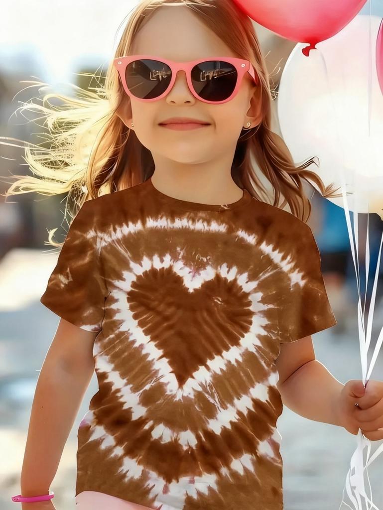 Girl Clothing Heart Tie Dye Print Summer Kids Short Sleeve T-Shirt Cute Round Neck Boy Girl Tee Outdoor Cute Children's Clothing
