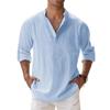 Men's Casual Loose Stand,up Collar Sweatshirt, Men's ,color Long,sleeved Cotton And Linen Shirt Top