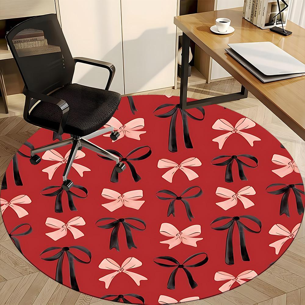 1pc Bow Pattern Carpet for Office Non-Slip, Round Carpet, Soft & Comfortable, Carpet for Office, Lightweight Round Floor Mat