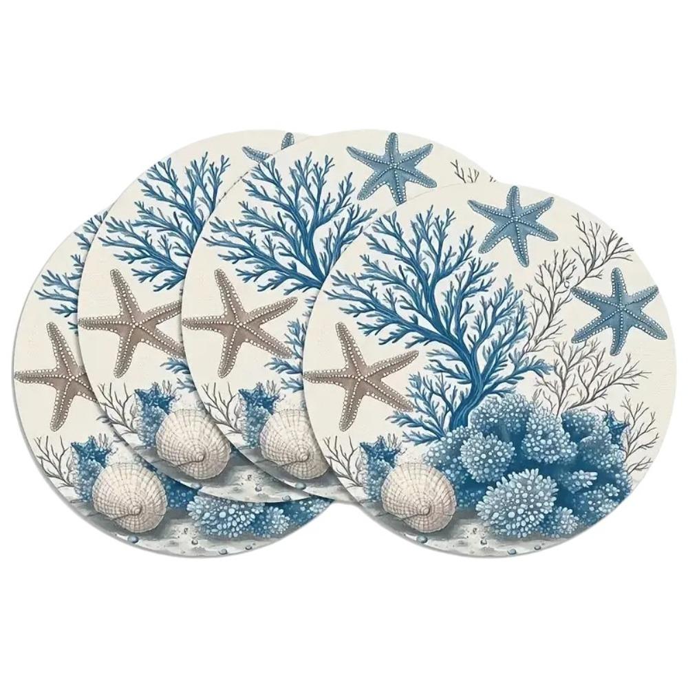 4PCS Washable Vintage Roses Round Placemats Stain-Resistant Flower Coasters Coasters Bowl Mats  Cafe Style 4
