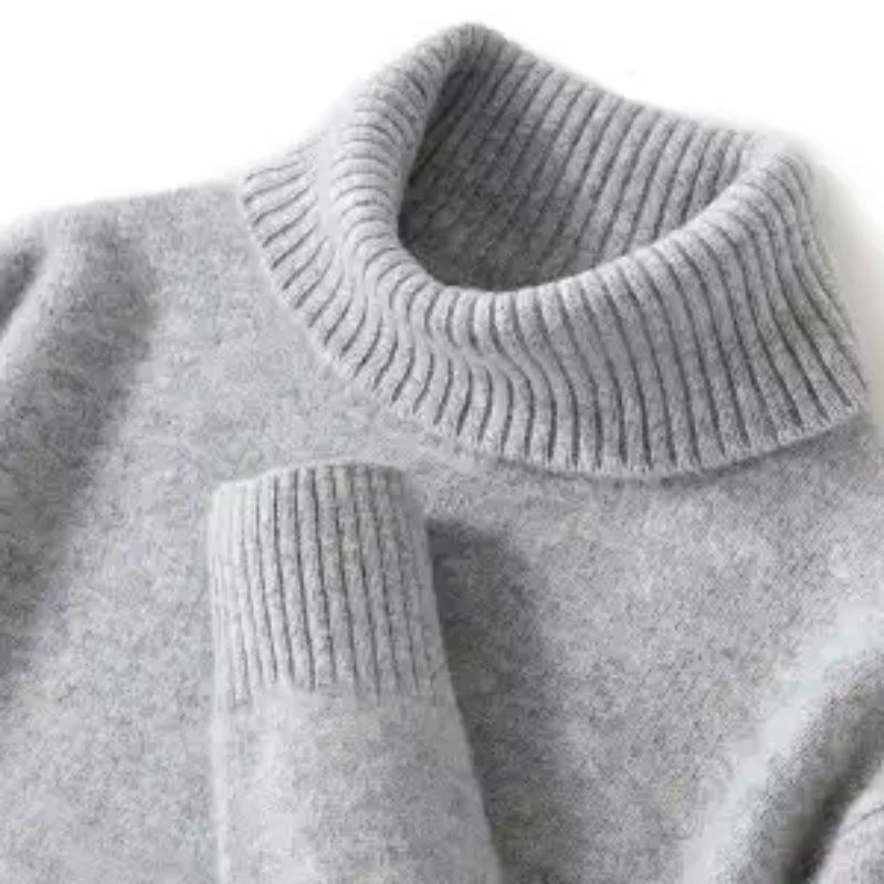 Rollkragen Herren Kaschmirpullover Herbst und Winter Verdickt Locker Gestrickt Hochwertiges Unterteil Ganzkaschmir 3XL hellgrau