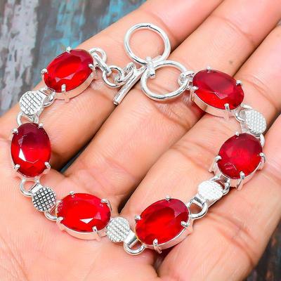 Amazing Mozambique Garnet Gemstone Handmade 925 Sterling Silver Bracelet