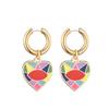 Neue bunte Eye Love Herz Edelstahl Creolen für Damen Vintage Statement Emaille Goldfarbene Hängeohrringe Zirkon