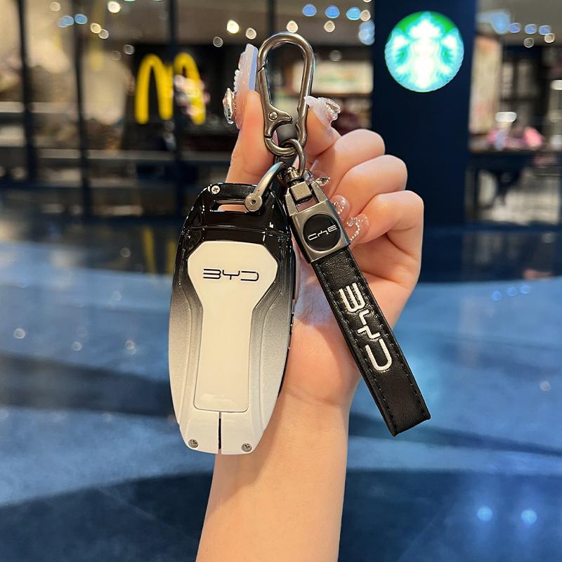 Zinklegierung Neue Leder Auto Schlüsselanhänger Hülle Schale Fob Für BYD Song Plus Atto 3 Han EV DM Qin Seal Dolphin Schutz Auto Schlüsselanhänger