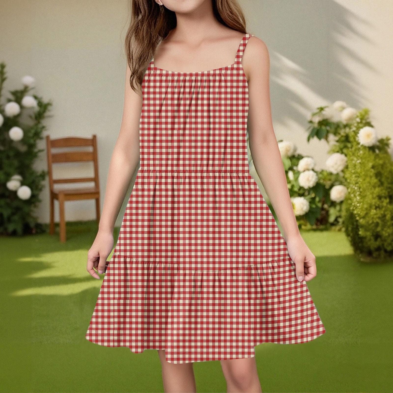 

Детское летнее повседневное модное платье без рукавов с круглым вырезом 120 красный