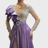 2025 Spring European & American Women's Satin Gold-Purple Sequined Evening Dress