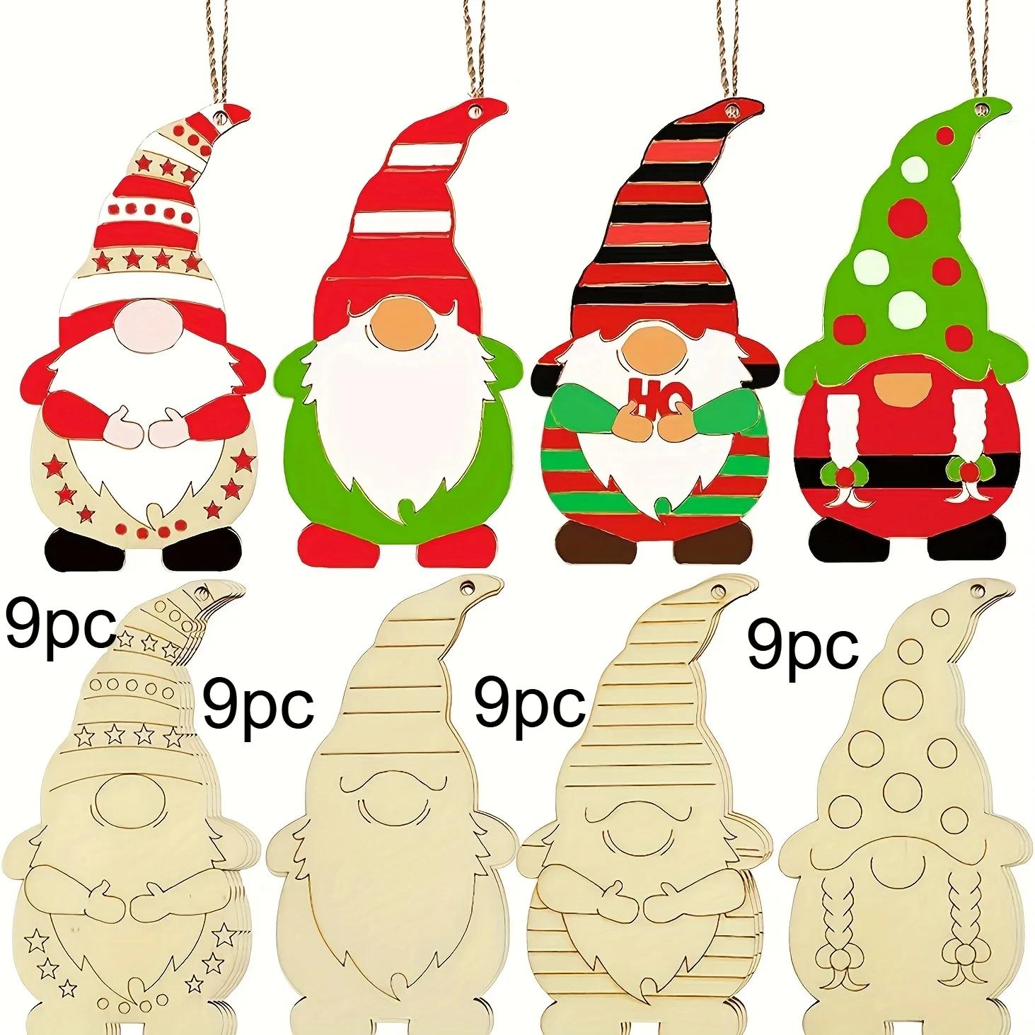 

Top Quality 36Pcs Christmas Wooden Gnome Hanging Ornaments Unfinished Wood Cutouts Slices Elf Wooden Decoration DIY Craft Making
