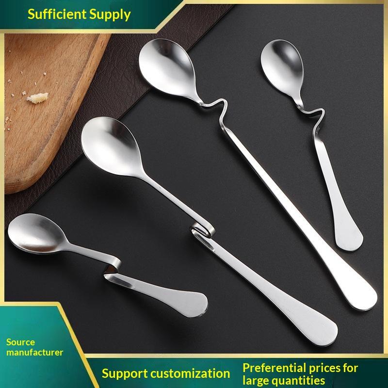 1Pcs Cute Curved Coffee Spoon Teaspoon Unique Condiment Drink Hanging Tea Coffee Dessert Stainless Steel Drink Tableware