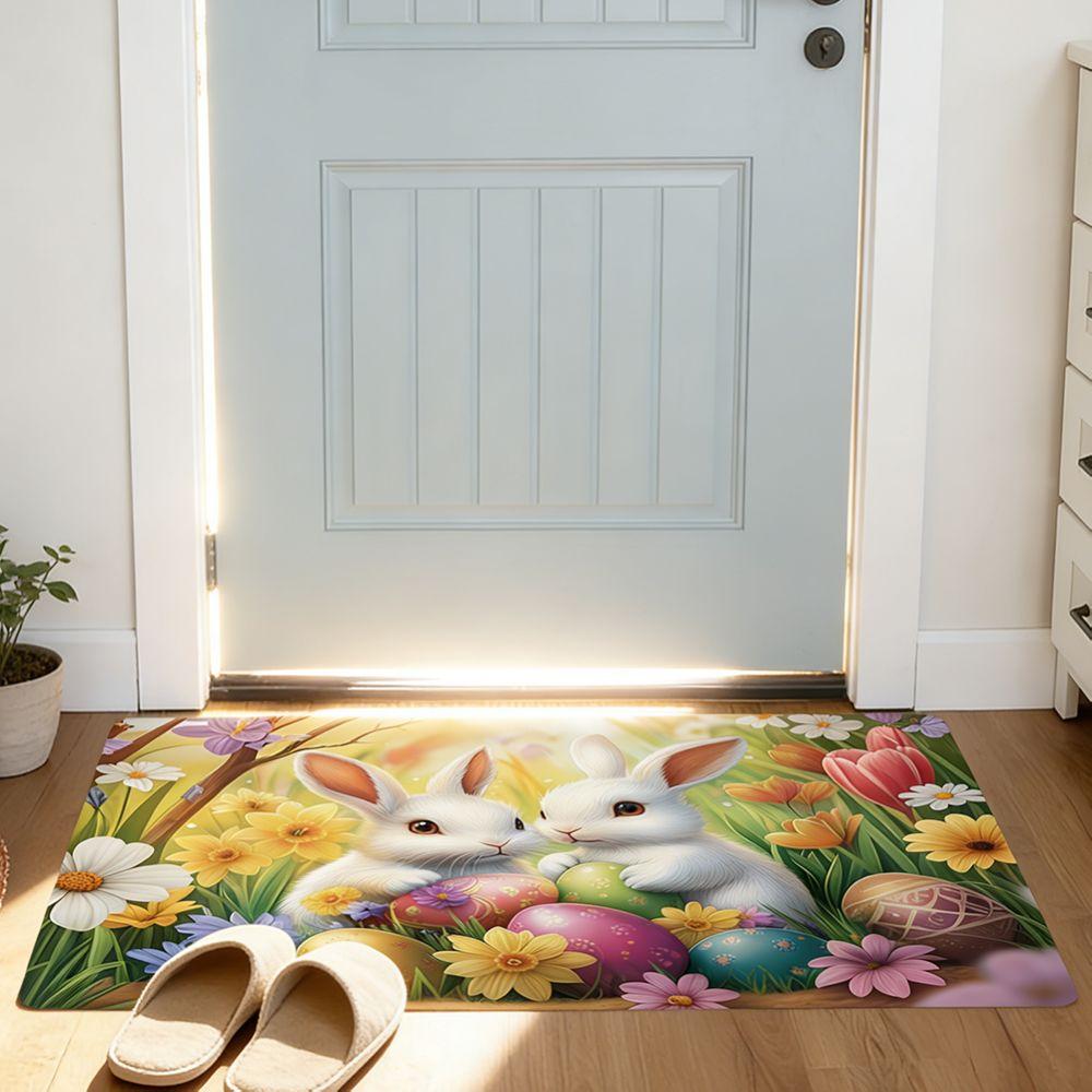 Egg Flower Easter Bunny Door Mat Quick Dry Bathroom Mat Rabbit Floor Mat  Entrance Hall