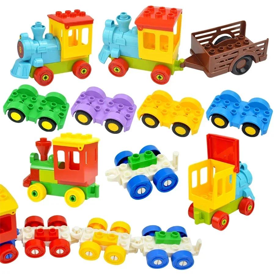 City Train Car Transport Accessorie Straight Curved Uphill Rail Constructing Block Big Dimension Track Railway Brick Compatible Duploes