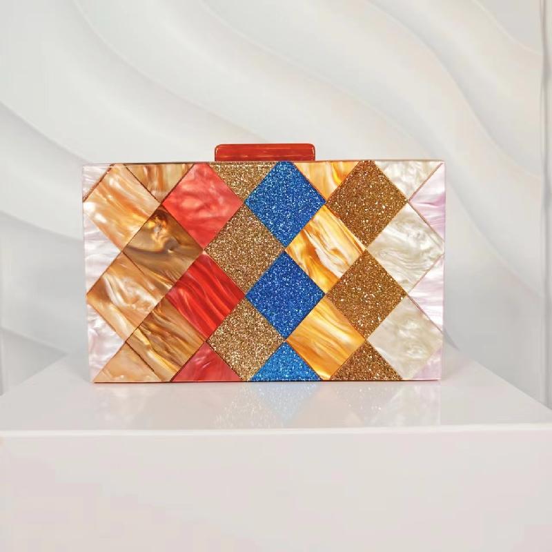 Clutch Shoulder Banquet Acrylic Evening Bag Contrasting Colors Crossbody Patchwork Wedding New Women's Bag Casual Famous Brands