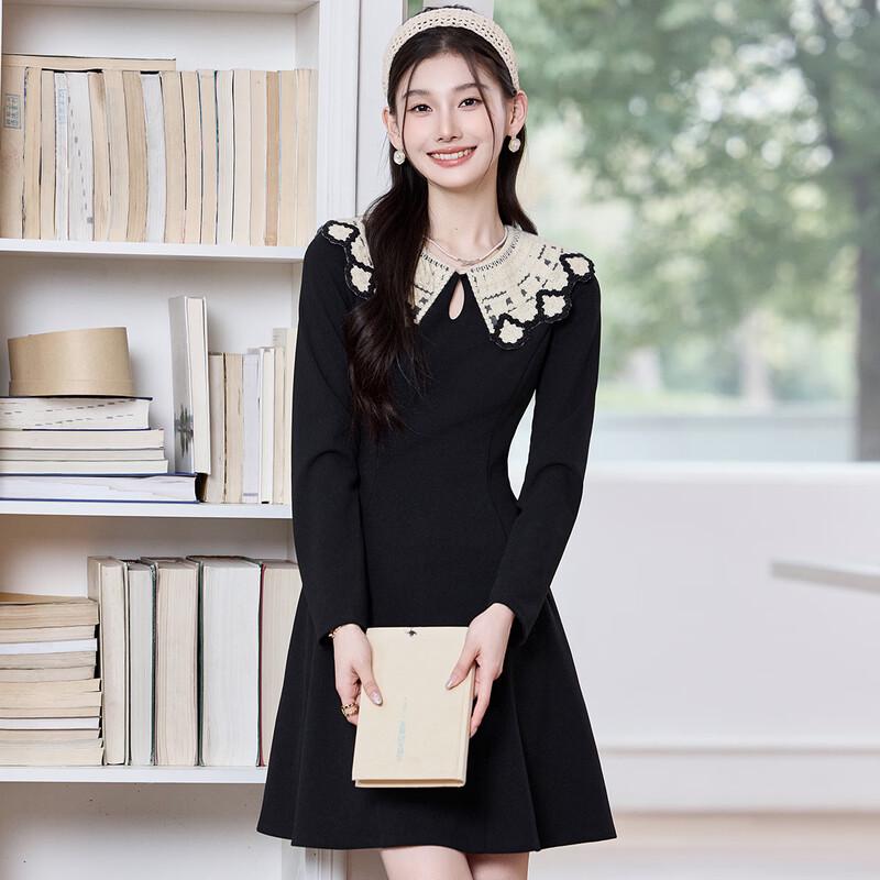 Retro Long Sleeve Round Neck A-Line Dress L