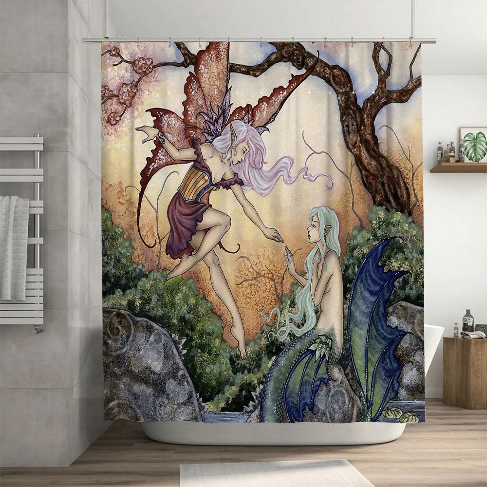 Fantasy Forest Fairy Shower Curtain Gothic Mystical Nature Wall Art Decor Home
