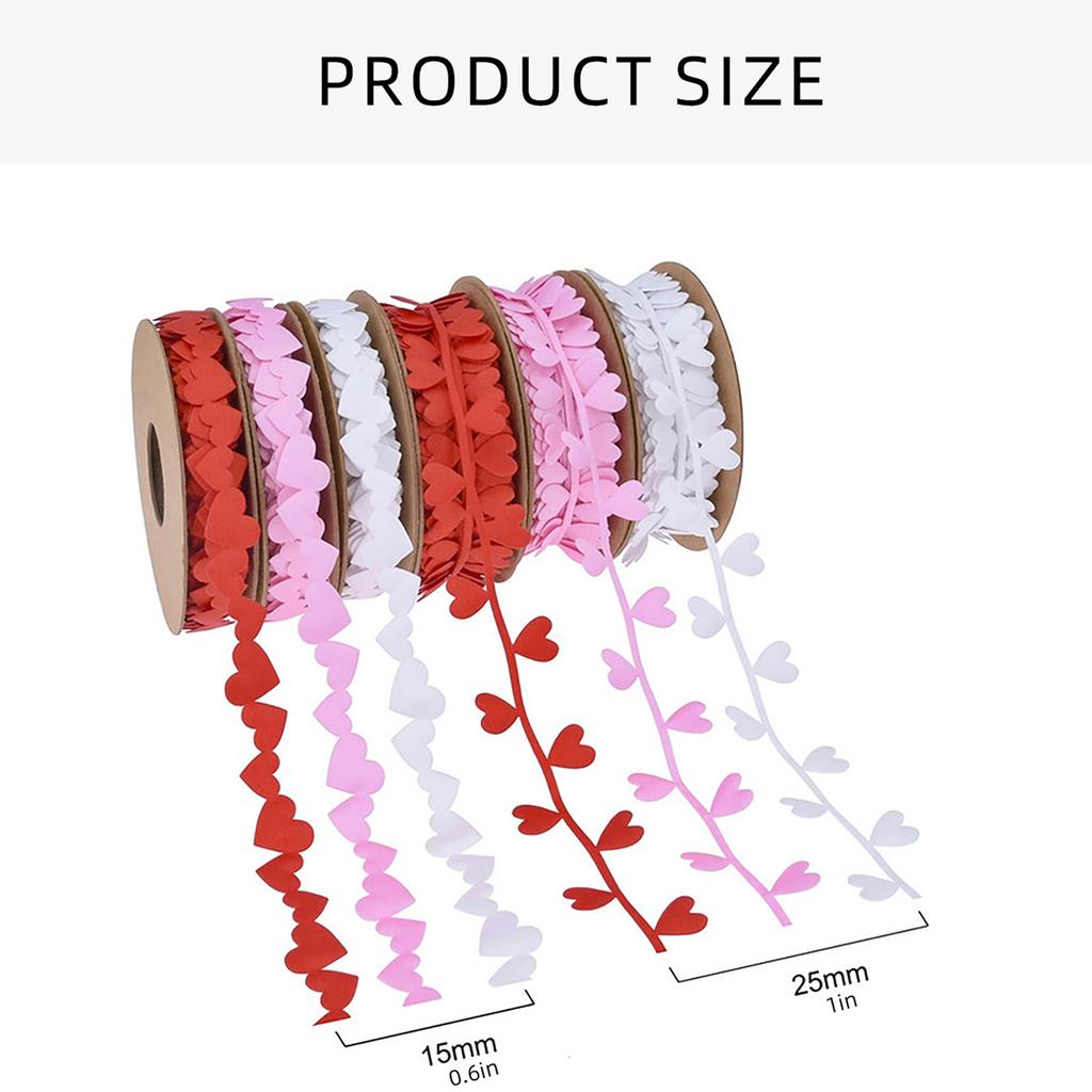 Set Of 3 Colorful Silk Ribbons for Gift Wrapping Love Heart Embossing Polyester Ribbon Wedding Party Decoration