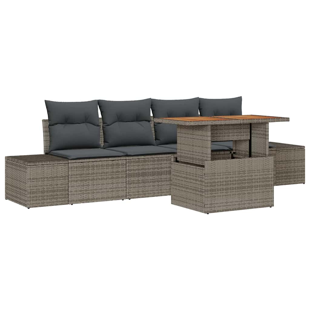 Garden Sofa Set 5 Pieces Grey and Brown