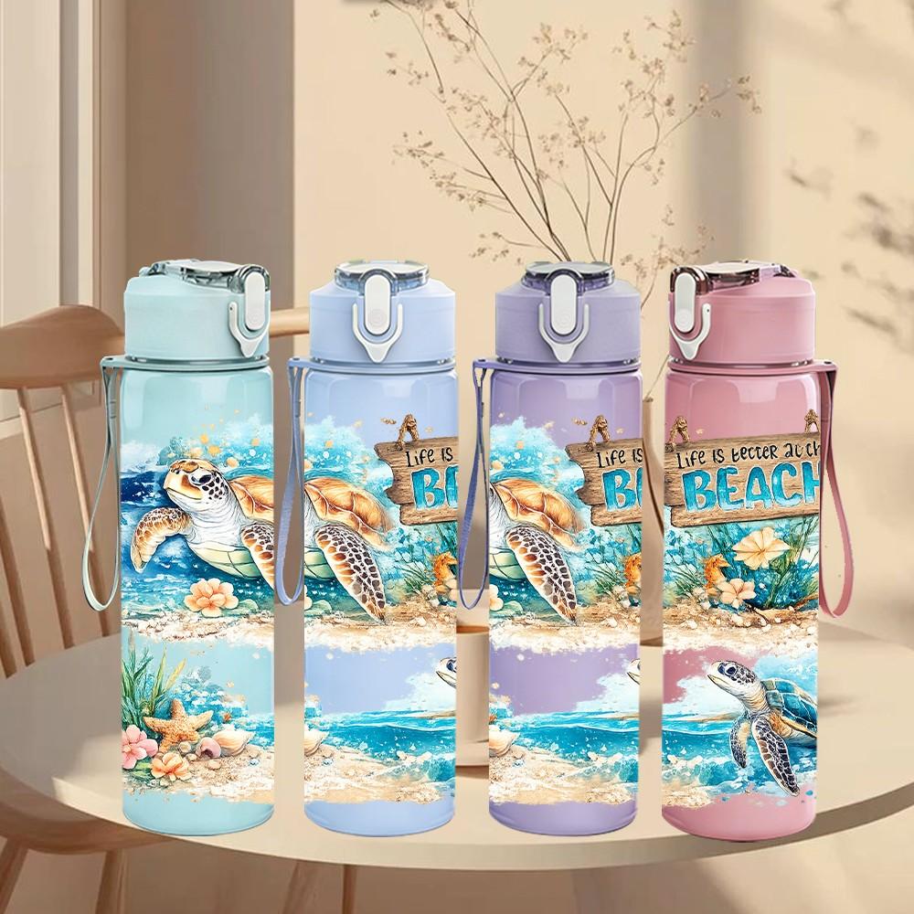1PC Ocean Surfing Boy Beach Scenery 750ml Color Plastic Sports Water Bottle Leakproof Flip Straw Lid Suitable for Sports Office Home Use