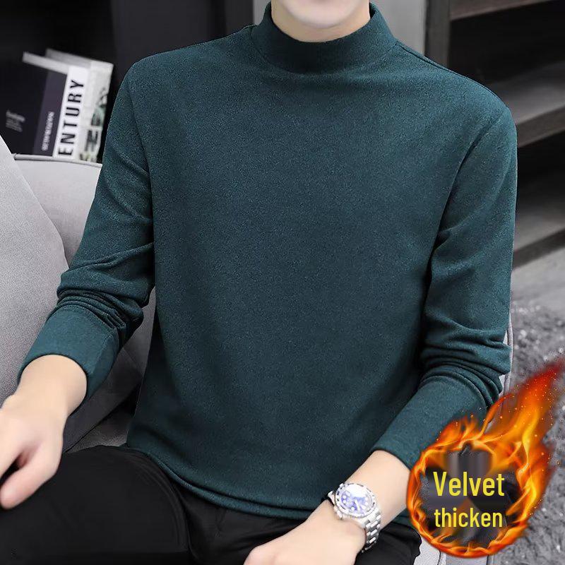Men's Trendy German Velvet Warm Innerwear - Autumn/Winter Simple Slim Fit Half-High Collar Long-Sleeve, Large Size.