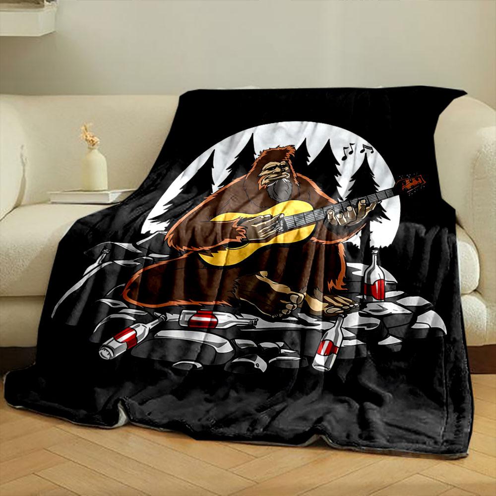 Bigfoot Guitar Campfire Blanket Bedroom Blanket for Livingroom Couch Lunch Break Soft Throw for Friend's Festival Gift