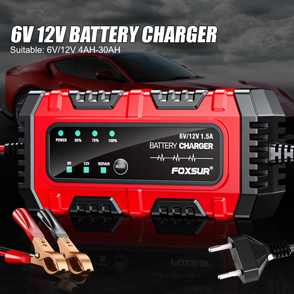 Full Intelligent Intelligent Pulse Repair Lead-Acid Battery Charger Car Motorcycle Battery 6V/12V 1.5A Multiple Protection Full Charge Self-stop