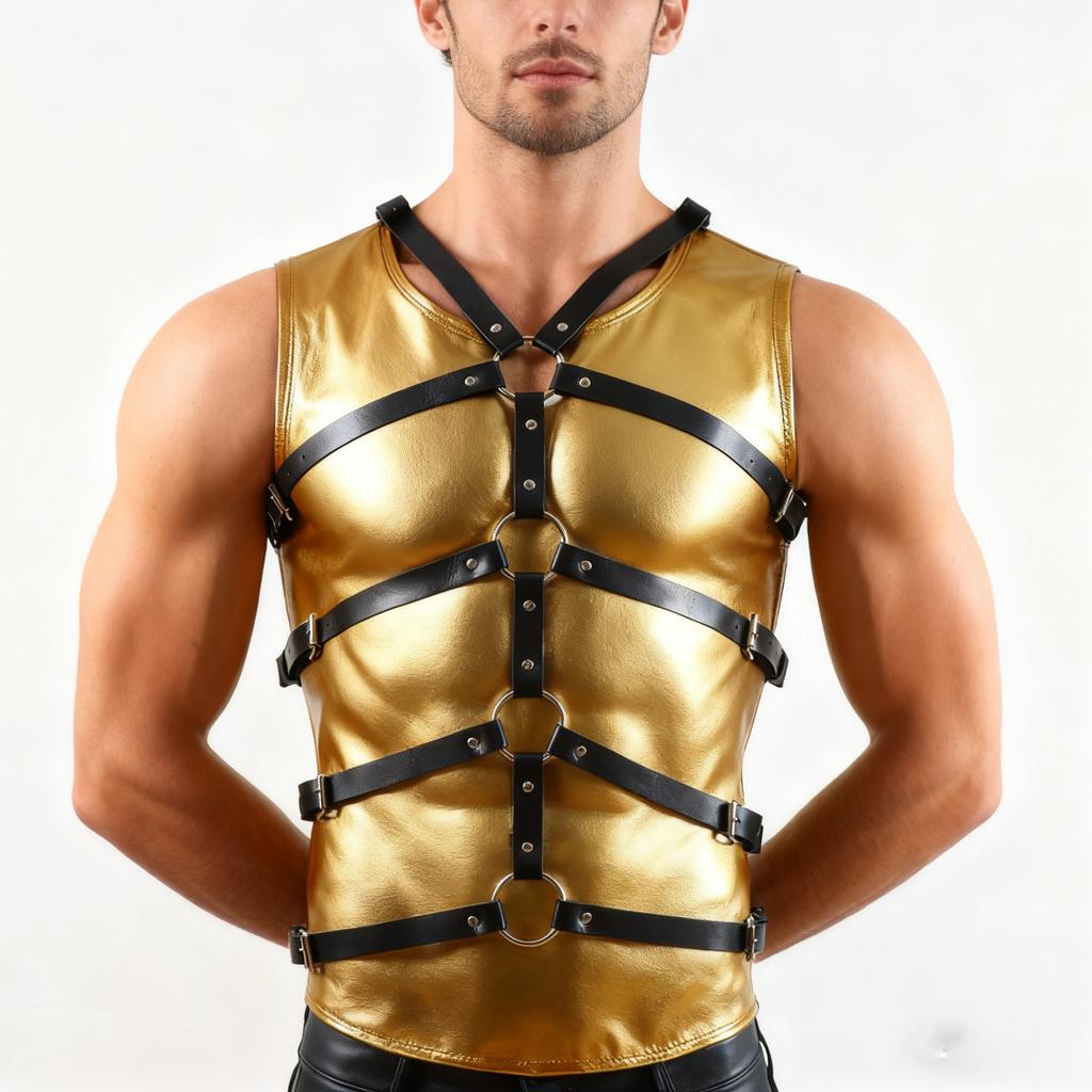 Belt Harness Men Lingerie Gothic Punk Exotic Tanks Leather Arm Caged Body Chest Muscle Harness Costume Belt with Metal O Rings