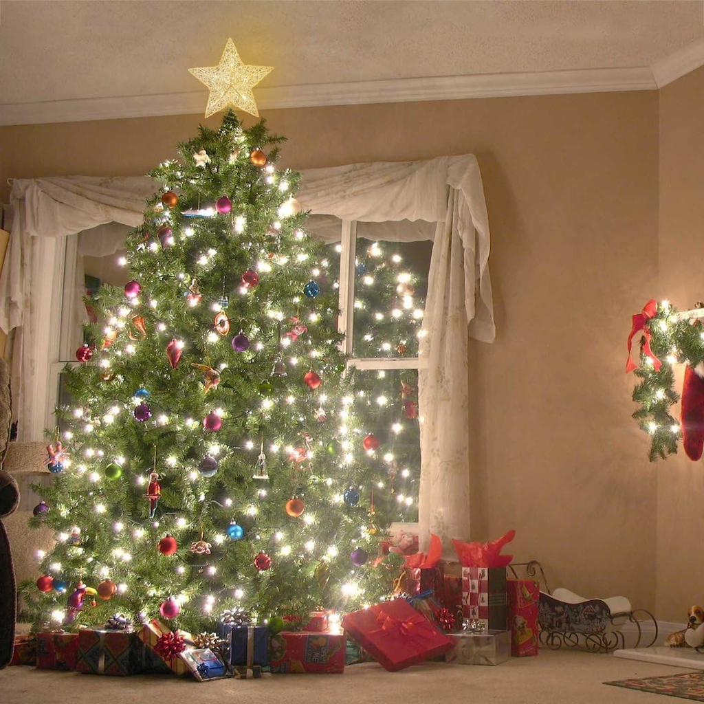 Christmas Tree Topper LED Star Battery Operated Treetop Decoration (Gold)