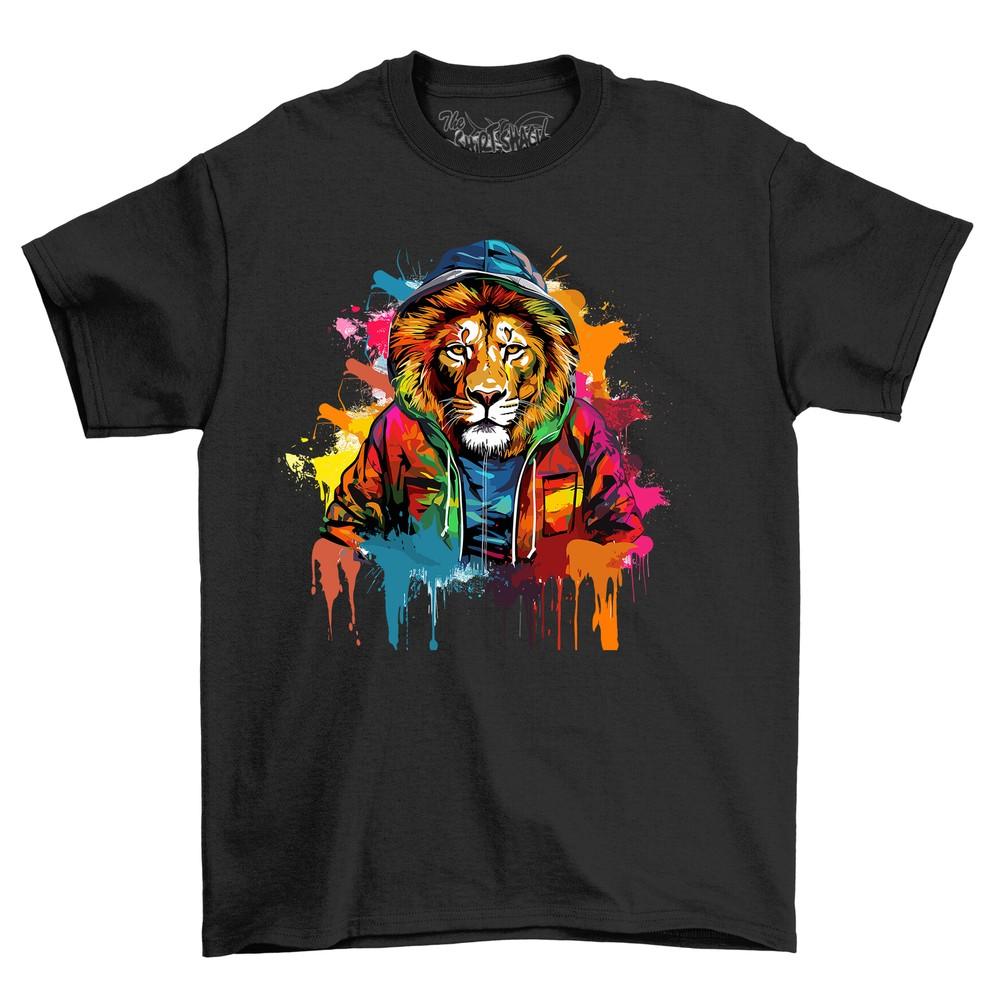 Lion Paint Drip Design T-shirt - Wild and Stylish! Funny T-shirt, Unisex Printed