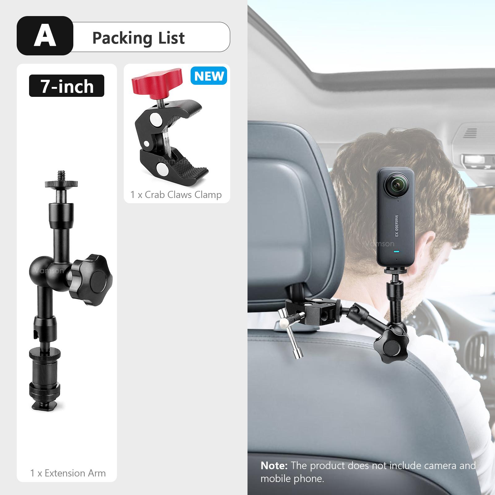 Vamson for iPhone Car Headrest Seat Phone Holder 360°Adjustable CellPhone Clip Mount Stand for Xiaomi Samsung Gopro Insta360 A