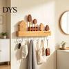 No Drill Key Hook Wooden Holder with 6 Hooks, Decorative Entryway Organizer Natural Wood Coat Rack Rack, Easy Wall Mount Installation Hanger for Home