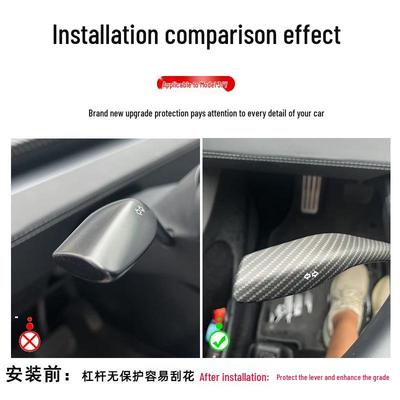 Upgrade Kit for Tesla Model Y: Gear Shift Knob Trim, Turn Signal/Wiper Lever Covers, and Full Interior Protection.