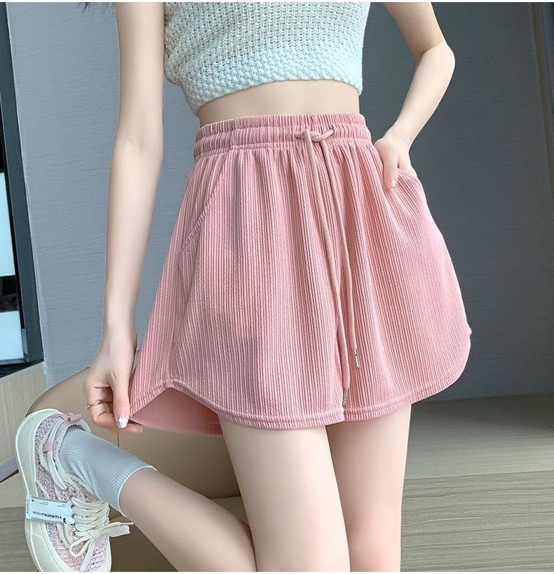 Ice Silk Sports Shorts Women's Summer Thin Korean Version High Waist Loose and Thin Versatile Casual a Word Wide Leg Hot Pants