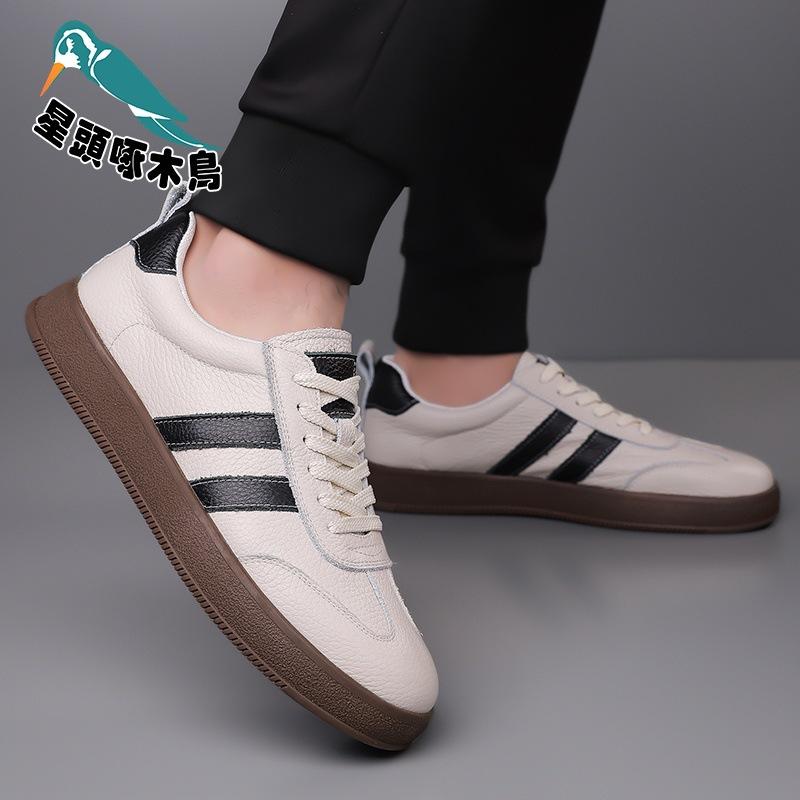 High-quality spring new first-layer cowhide casual leather shoes Dexun board shoes lace-up anti-shoes