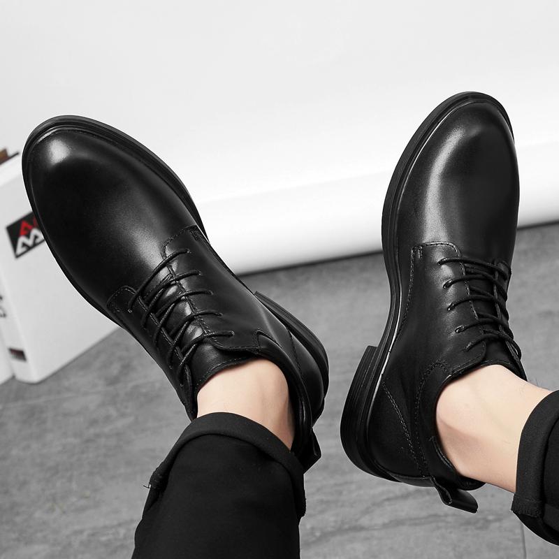 Hochwertige Herren-Modische Schnürstiefeletten aus bequemem High-Top-Leder im Business-Stil, klassische schwarze Rindslederschuhe