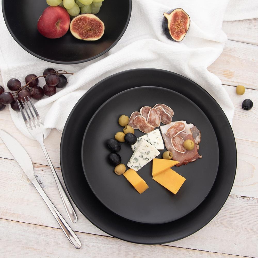 Large Flat Dinner Plate for Dinner, Ceramic, Black, 27 cm